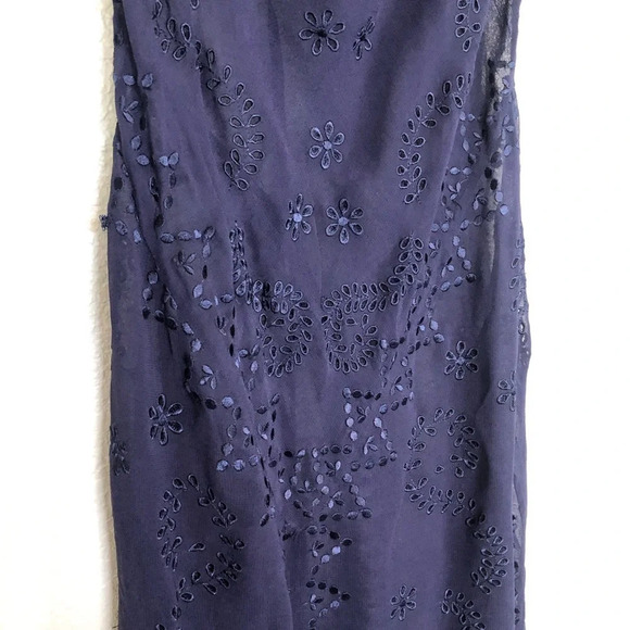 Free People Yours Truly Navy Embroidered Cowl Neck Sheer Maxi Slip Dress Small - Picture 6 of 12
